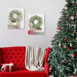 Christmas Holly Wreath Canvas Art Prints, Set of 2