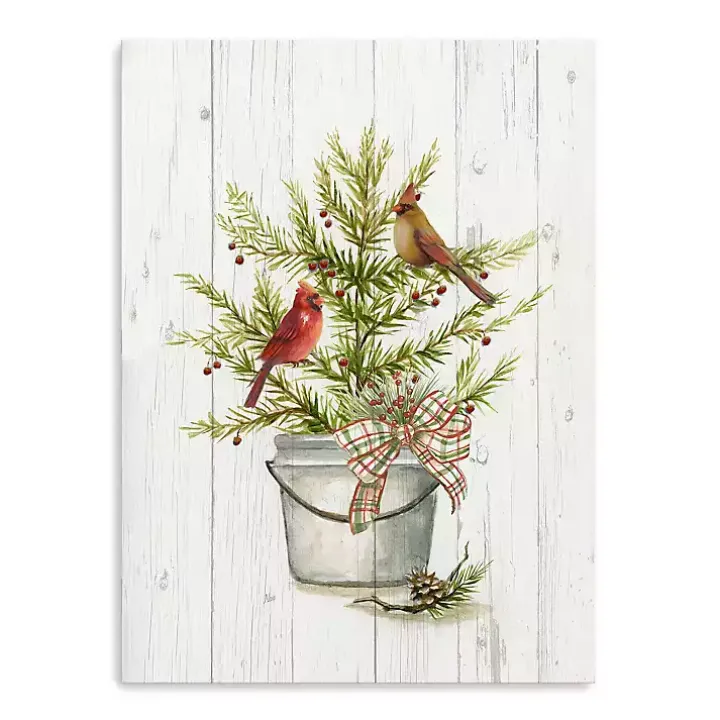 Christmas Pine with Cardinals Canvas Art Print