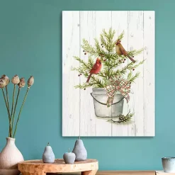 Christmas Pine with Cardinals Canvas Art Print