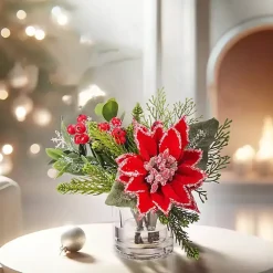 Christmas Poinsettia & Pine Faux Water Arrangement