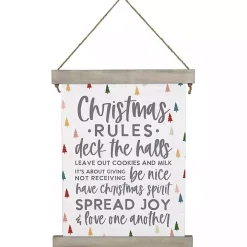 Christmas Rules Hanging Canvas Sign