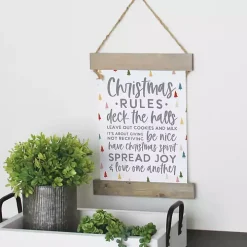 Christmas Rules Hanging Canvas Sign