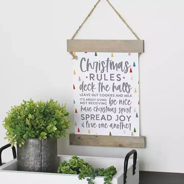 Christmas Rules Hanging Canvas Sign