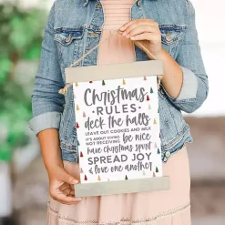 Christmas Rules Hanging Canvas Sign