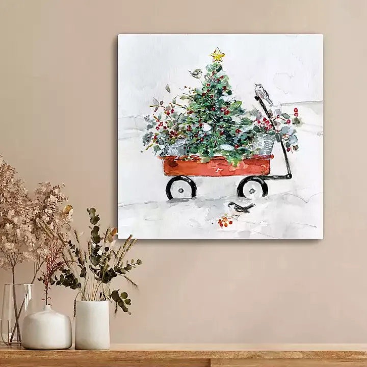 Christmas Tree in Red Wagon Canvas Art Print