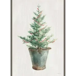 Christmas Tree Metal Pail Framed Canvas Art Print