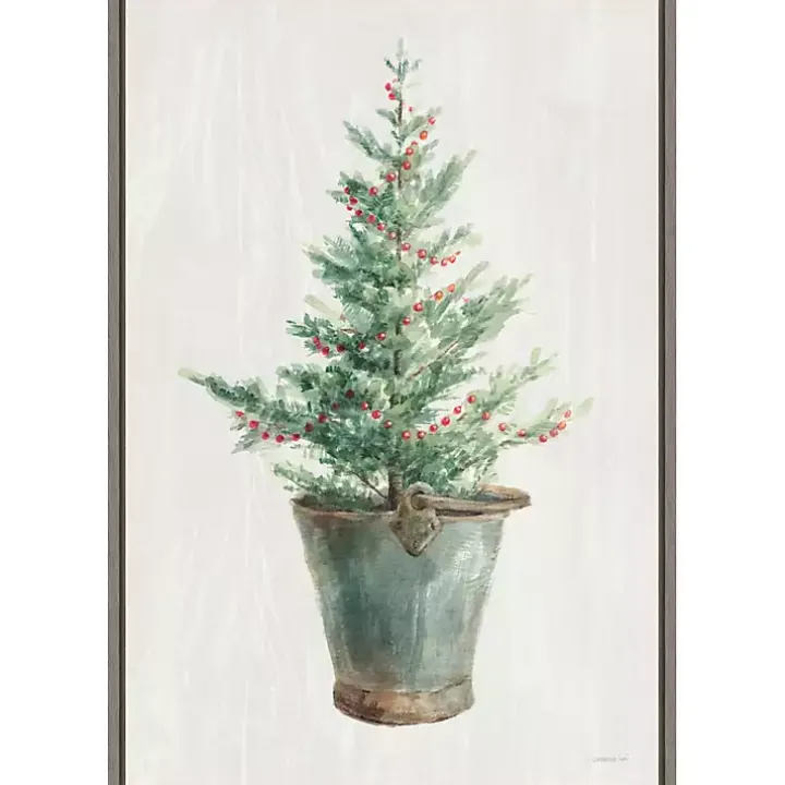 Christmas Tree Metal Pail Framed Canvas Art Print