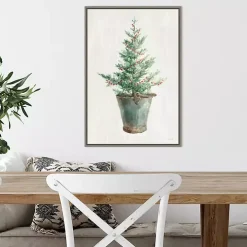 Christmas Tree Metal Pail Framed Canvas Art Print