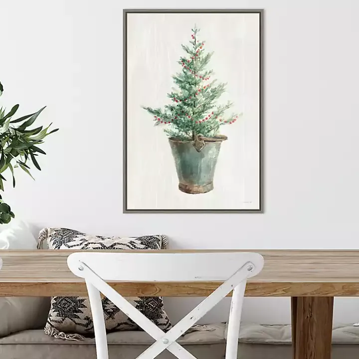Christmas Tree Metal Pail Framed Canvas Art Print