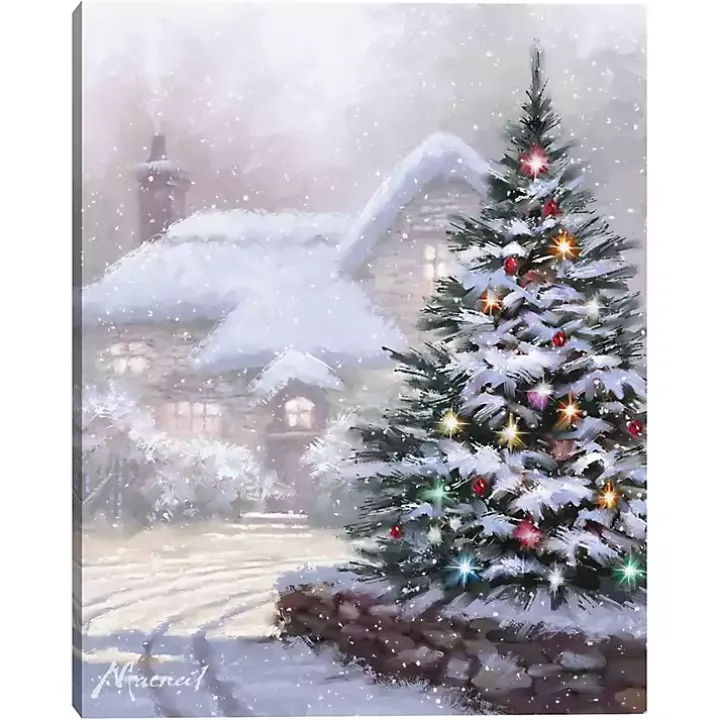 Christmas Tree Snowy Lane Canvas Art Print
