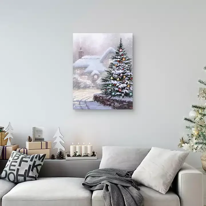 Christmas Tree Snowy Lane Canvas Art Print