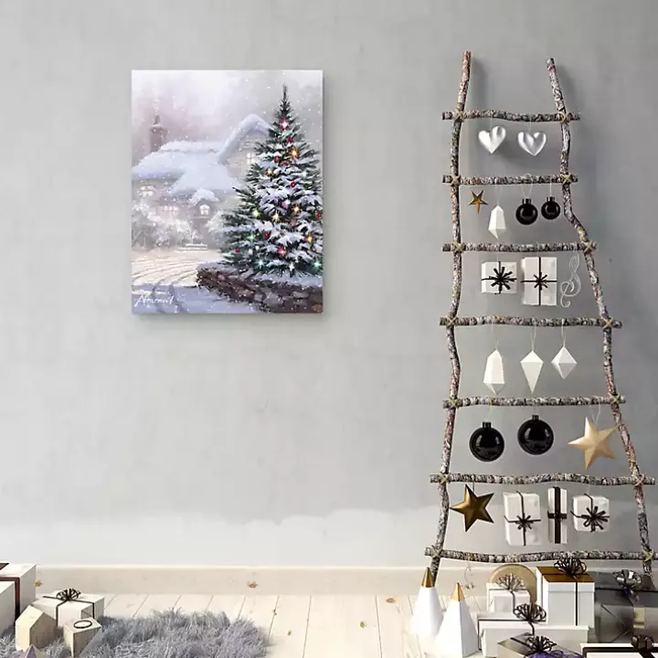 Christmas Tree Snowy Lane Canvas Art Print