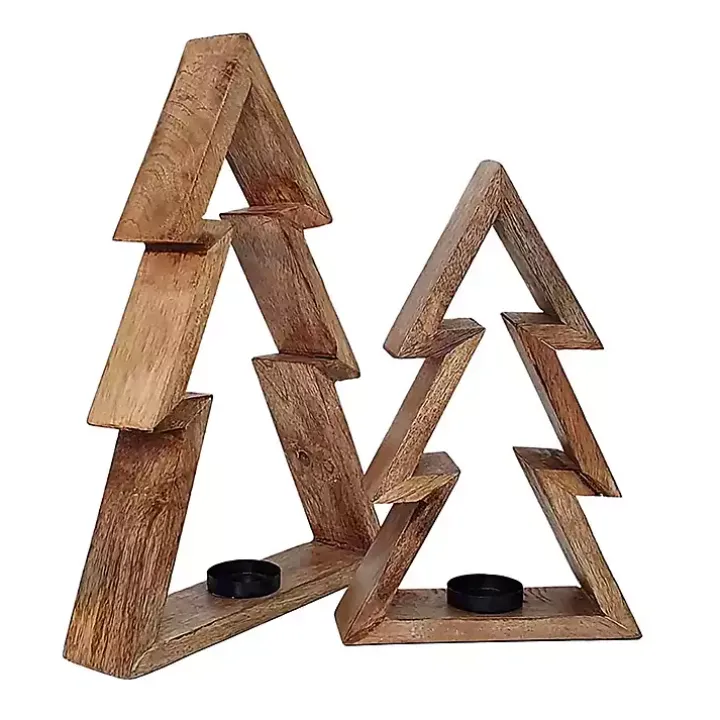 Christmas Tree Tealight Candle Holders, Set of 2
