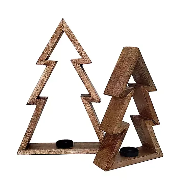 Christmas Tree Tealight Candle Holders, Set of 2