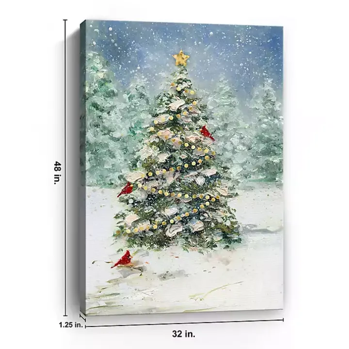 Christmas Tree with Cardinals Canvas Art Print
