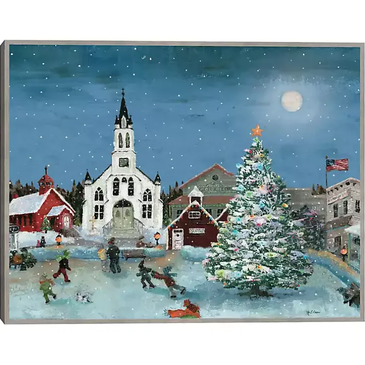 Christmas Village with Moon Christmas Wall Plaque