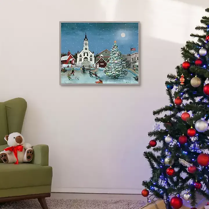 Christmas Village with Moon Christmas Wall Plaque