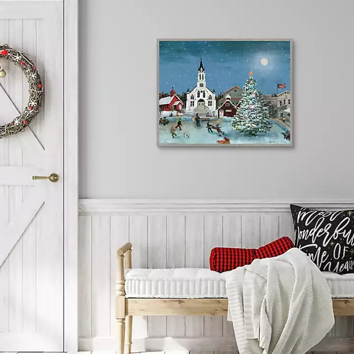 Christmas Village with Moon Christmas Wall Plaque