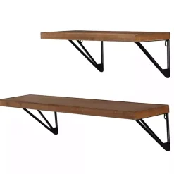 Classic Brown Wood Wall Shelves, Set of 2