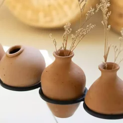Clay Mini Vases with Iron Base, Set of 9