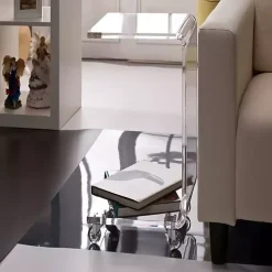 Clear Acrylic Curved Edge C-Table with Wheels
