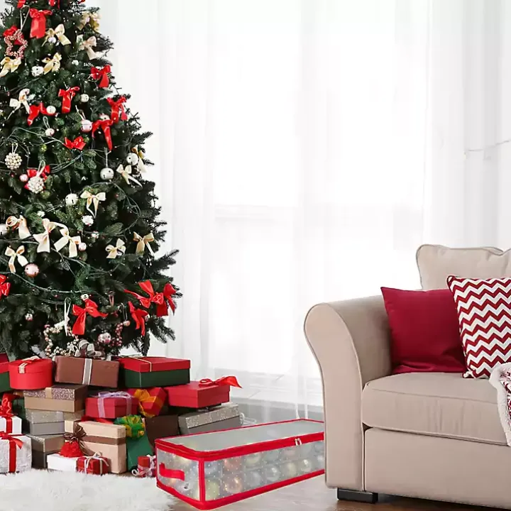 Clear and Red Zip 80-pc. Ornament Storage Box