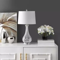 Clear Glass and Silver Metal Base Table Lamp