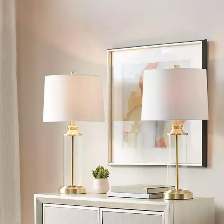 Clear Glass Base Gold Table Lamps, Set of 2