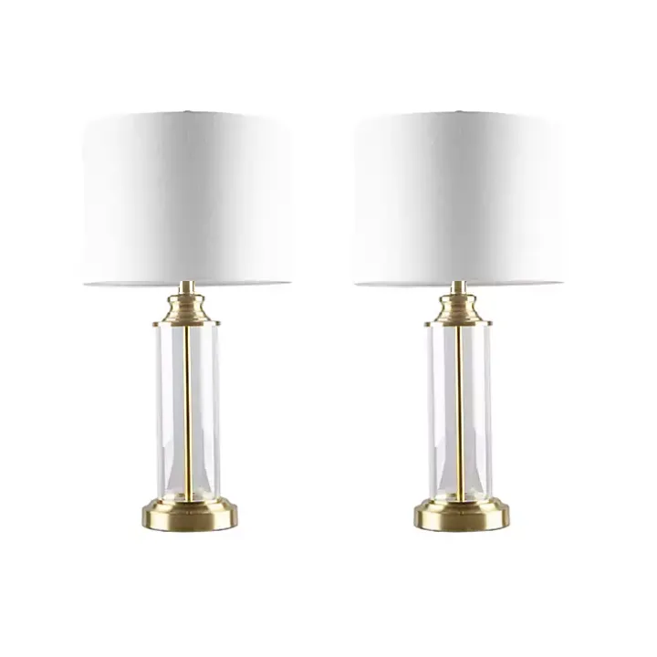 Clear Glass Base Gold Table Lamps, Set of 2