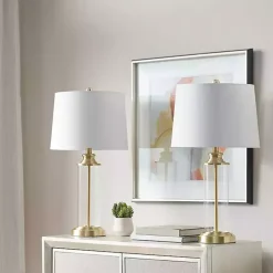 Clear Glass Base Gold Table Lamps, Set of 2