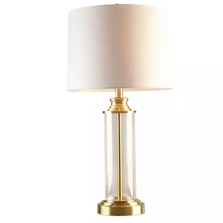 Clear Glass Base Gold Table Lamps, Set of 2
