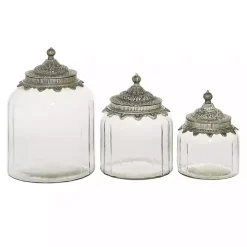 Clear Glass Jars with Decorative Lids, Set of 3