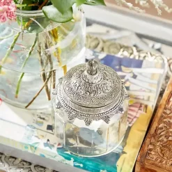 Clear Glass Jars with Decorative Lids, Set of 3