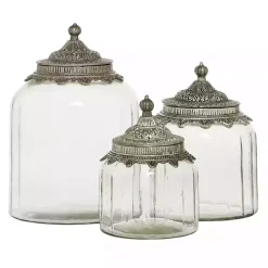 Clear Glass Jars with Decorative Lids, Set of 3