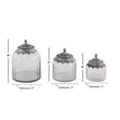 Clear Glass Jars with Decorative Lids, Set of 3