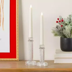 Clear Glass Taper Candle Holders, Set of 2