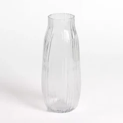 Clear Glass Wavy Ribbed Vase, 12 in.