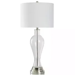 Clear Seeded Glass and Silver Table Lamp