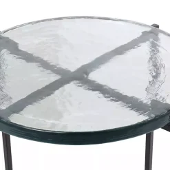 Clear Textured Glass & Black Iron Accent Table