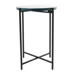 Clear Textured Glass & Black Iron Accent Table