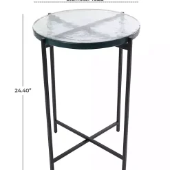 Clear Textured Glass & Black Iron Accent Table