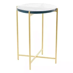 Clear Textured Glass & Gold Iron Accent Table