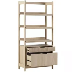 Coastal Oak 2-Drawer Modern Wood Bookcase