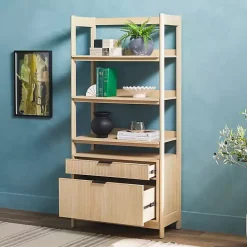 Coastal Oak 2-Drawer Modern Wood Bookcase
