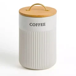 Coffee Ribbed Ceramic Canister
