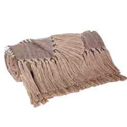 Coffee Slub Striped Tassel Throw
