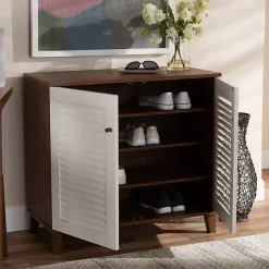 Collier Two-Tone Slatted Shoe Storage Cabinet