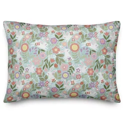 Colorful Floral Bunnies Lumbar Pillow