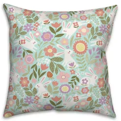 Colorful Floral Bunnies Pillow