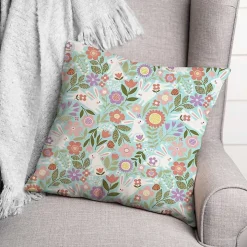 Colorful Floral Bunnies Pillow